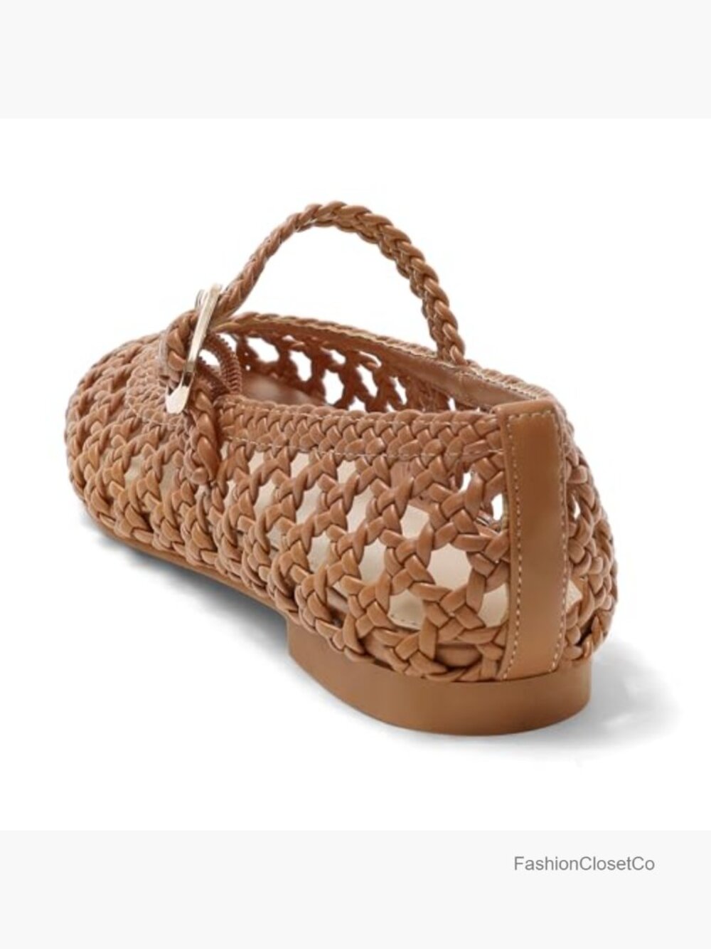 Woven Mesh Ballet Flats Square Toe Buckle Strap Comfort Memory Foam Dress Flats - Picture 6 of 7